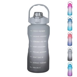 Eyq Leak Proof Water Bottle, 2 Litre Fitness Sports With Straw & Time Marker Bpa Free Bottle- Blackgray