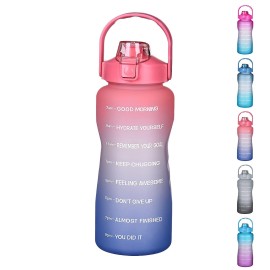 Eyq Leak Proof Water Bottle,2 Litre Fitness Sports With Straw & Time Marker Bpa Free Bottle- Pinkblue