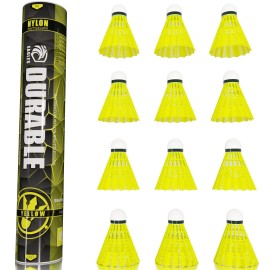 EAGLES Badminton Birdies Nylon Feather Bedminton Shuttlecocks - Plastic Birdie Ball Set for Indoor & Outdoor Baseball Practice ~ Stable & Durable Shuttle Cocks for Kids & Adults (12 Pack Yellow)