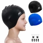 2 Pack Kids Swim Caps For Boys Girls, Durable Silicone Swimming Cap With 3D Ear Pockets For Age 3-15 Toddler Child Youth Teen, Unisex Swim Bath Hats For Short/Long Hair With Ear Plugs Nose Clip-7