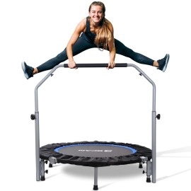 Bcan 48 Foldable Mini Trampoline For Adults Max Load 440Lbs, Fitness Rebounder With Adjustable Foam Handlebar, Exercise Trampoline For Adults Or Kids Indooroutdoor Workout