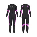 Seaskin Wetsuit Women 3Mm Neoprene Full Body Diving Suits Front Zip Wetsuit For Diving Snorkeling Surfing Swimming (Womens Black+Fuchsia, Medium)