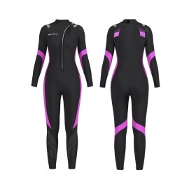 Seaskin Wetsuit Women 3Mm Neoprene Full Body Diving Suits Front Zip Wetsuit For Diving Snorkeling Surfing Swimming (Womens Black+Fuchsia, Large)
