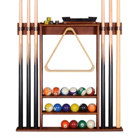 Xcsource Pool Cue Rack Only, Pool Stick Holder Wall Mount, Pool Billiard Stick Ball Set Wall Cue Rack (6 Pool, Brown) (6 Pool, Cherry)