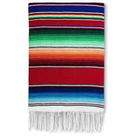 Benevolence La Authentic Large Mexican Blanket Thick Serape Blanket Mexican Blankets And Throws, Outdoor Blankets Mexican Serape Table Runner Tablecloth Large Picnic Blanket 56 X 82 - Cobre