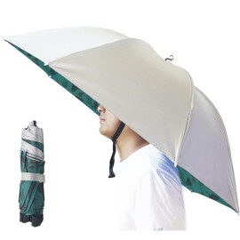 Umbrella Hat, Bocampty 37 inch Fishing Umbrella Hat Hands Free Foldable UV Protection Umbrella Cap Adjustable Headwear for Fishing Golf Camping Beach Gardening Sunshade Outdoor (Silver-Camouflage 2pcs)