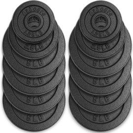 A2Zcare Standard Cast Iron Weight Plate Set 1-Inch Center Hole For Adjustable Dumbbell, Standard Barbell - Ideal For Strength Training, Crossfit Equipment And Home Gym - Set 475 Lbs (5 Lbs Set Of 8, 25 Lbs Pair, 125 Lbs Pair)
