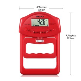 Gripx Digital Hand Dynamometer Grip Strength Measurement Meter Auto Capturing Electronic Hand Grip Power 198Lbs / 90Kgs, Red