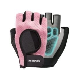Kansoon Ecotechnology Workout Gloves, Best Exercise Gloves For Weight Lifting, Cycling, Gym, Training, Powerlifting, Hanging, Breathable & Fingerless Gloves, For Men & Women (Medium, Pink)