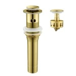 Pop Up Sink Drain Stopper For Bathroom Vessel Vanity Sink Art Basin Brushed Gold ,Small Cap With Overflow, Metal Pop-Up Drain Strainer With Detachable Basket Stopper