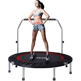 Firste 50 Foldable Fitness Trampolines, Workout Rebounder Mini Trampoline With 5 Level Adjustable Heights Foam Handrail, Jump Sport Exercise Trampoline For Kids Adults Indoor&Outdoor, Max Load 440Lbs