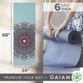 Gaiam Yoga Mat Premium Print Extra Thick Non Slip Exercise & Fitness Mat for All Types of Yoga, Pilates & Floor Workouts, Santorini, 6mm