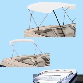 Savvycraft 4 Bow Bimini Top Replacement Cover, Durable Marine Grade Canvas Boat Canopy, Easy Install Zipper Sleeves, 4 Bow 96 L 97-103 W White Color