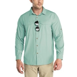 Outdoor Ventures Mens Upf 50 Uv Sun Protection Spf Hiking Shirt Long Sleeve Lightweight Quick Dry For Safari Travel Fishing Mint Green
