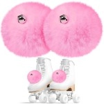 Sumind 2 Pieces Roller Skate Pom Poms With Bells For Women Girls Princess Fluffy Tie-On Roller Skate Pom Poms Fuzzy Pom Poms For Quad Roller Skate Accessories (Pink,8 Cm)