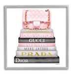 Stupell Industries Watercolor High Fashion Bookstack Padded Pink Bag, Design By Amanda Greenwood Wall Art, 24 X 24