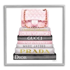 Stupell Industries Watercolor High Fashion Bookstack Padded Pink Bag, Design By Amanda Greenwood Wall Art, 24 X 24