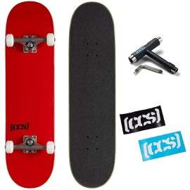 Ccs] Logo Skateboard Complete Red 775 - Maple Wood - Professional Grade - Fully Assembled With Skate Tool And Stickers - Adults, Kids, Teens, Youth - Boys And Girls