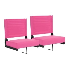 Flash Furniture Grandstand Comfort Seats By Flash - Pink Stadium Chair - 2 Pack 500 Lb. Rated Folding Chair - Carry Handle - Ultra-Padded Seat