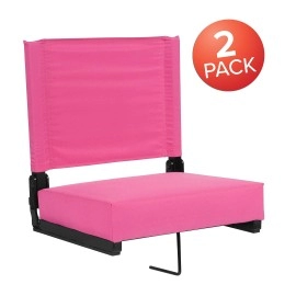 Flash Furniture Grandstand Comfort Seats By Flash - Pink Stadium Chair - 2 Pack 500 Lb. Rated Folding Chair - Carry Handle - Ultra-Padded Seat