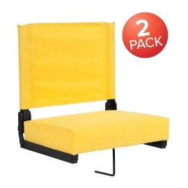 Flash Furniture Grandstand Comfort Seats By Flash - Yellow Stadium Chair - 2 Pack 500 Lb. Rated Folding Chair - Carry Handle - Ultra-Padded Seat