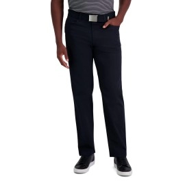 Haggar Mens Iron Free Premium Khaki Straight Fit Flat Front Flex Waist Casual Pant, Black Onyx, 36 X 29