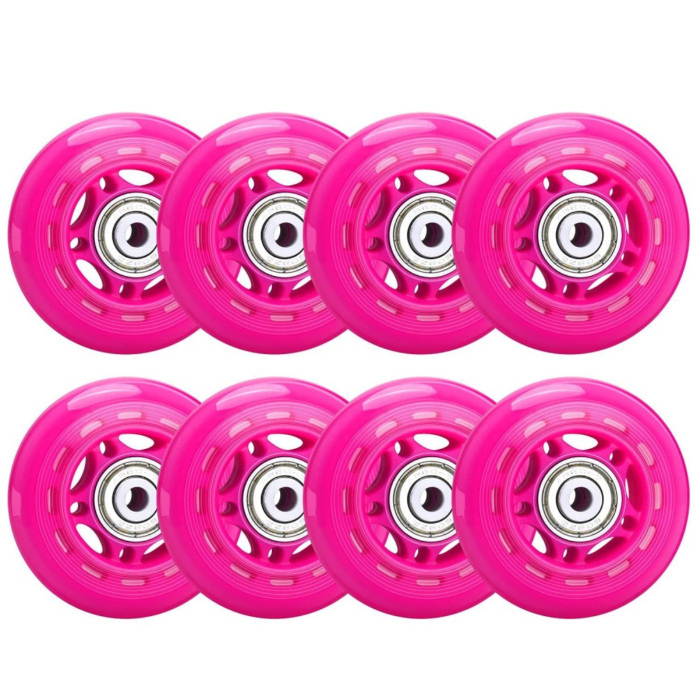 Tobwolf 8 Pack 64Mm 82A Indoor Inline Skate Wheels, Indoor Rooler Skating Wheels With Abec-7 Bearings, Luggage Wheels, Training Wheels For Scooter - Hot Pink