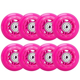 Tobwolf 8 Pack 64Mm 82A Indoor Inline Skate Wheels, Indoor Rooler Skating Wheels With Abec-7 Bearings, Luggage Wheels, Training Wheels For Scooter - Hot Pink