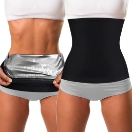 Geyoga 2 Pieces Waist Trimmer For Women Sweat Wrap Sweat Waist Trainer For Bodybuilding (Silver Inner,Xxxl)