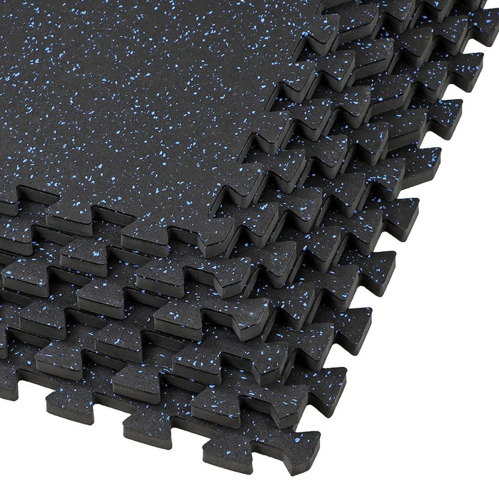 Xspec 12 Thick 48 Sq Ft (12 Tiles) Interlocking Rubber Top Eva Foam Exercise Mat Floor Tiles For Gyms, Fitness Rooms Durable Grip Protective Flooring, Blackblue