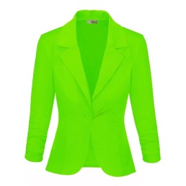 Womens Casual Work Office Blazer Jacket Jk1131 Neon Lime Xl