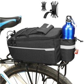 Zimfanqi Bike Rear Rack Bag 10L Insulated Bike Trunk Cooler Bag Reflective Bicycle Rear Seat Cargo Bag Water Resistant Bike Panniers Bag Cycling Luggage Bag Shoulder Bag With Silicone Phone Holder