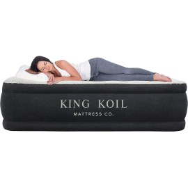 King Koil Luxury Air Mattress With Built-In Pump For Home, Camping & Guests - Queen Size Inflatable Airbed Double High Adjustable Blow Up Mattress, Durable Portable Waterproof