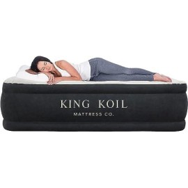 King Koil Luxury Queen Air Mattress With Built-In High Speed Pump, Blow Up Bed Top And Side Flocking, Puncture Resistant, Double High Inflatable Airbed For Camping, Home, Travel