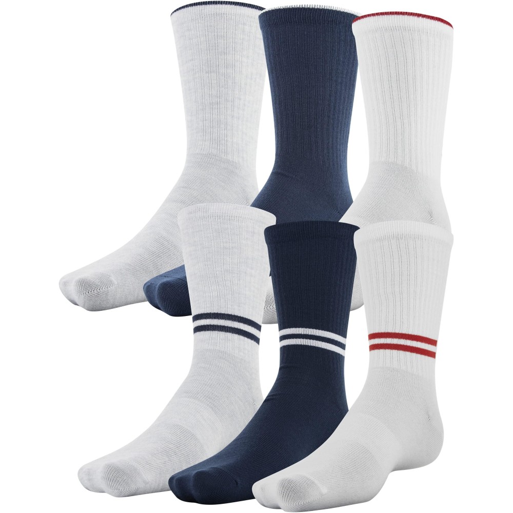 Under Armour Mens Essential Crew Socks, 6-Pairs , White Assorted , Large