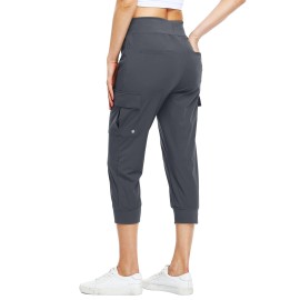 Willit Womens Capris Pants Quick Dry Lightweight Hiking Athletic Casual Deep Gray L