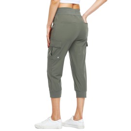 Willit Womens Capris Pants Quick Dry Lightweight Hiking Athletic Casual Army Green L
