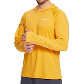 Baleaf Men'S Sun Protection Hoodie Shirt Upf 50+ Long Sleeve Uv Spf T-Shirts Rash Guard Fishing Swimming Lightweight Marigold M