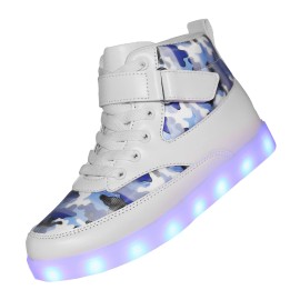 Voovix Kids Led Light Up Shoes Usb Charging Flashing High-Top Sneakers For Boys And Girls Child Unisex(Cbluewhite,41)