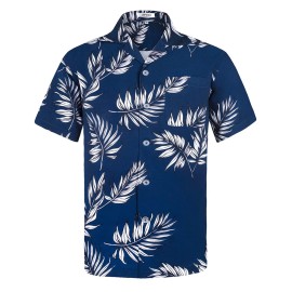 Aptro Mens Hawaiian Shirt Short Sleeve Casual Floral Shirt Hws024 Blue Xxxxl