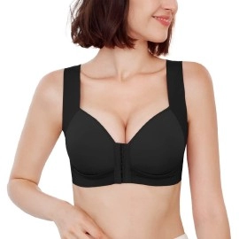 Front Close Bra For Women Push Up Wirefree Bra Seamless No Dig Comfort Brassiere (Black,34C)