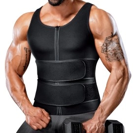 Men Waist Trainer Sauna Vest For Men Weight Loss Body Shaper Sweat Vest For Men Faja Para Hombre Plus Size (Black Two Belts, Large)