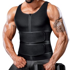 Mayboom Mens Waist Trainer Sauna Vest For Men Weight Loss Body Shaper Sweat Vest For Men Faja Para Hombre Plus Size (Black Two Belt, X-Large)
