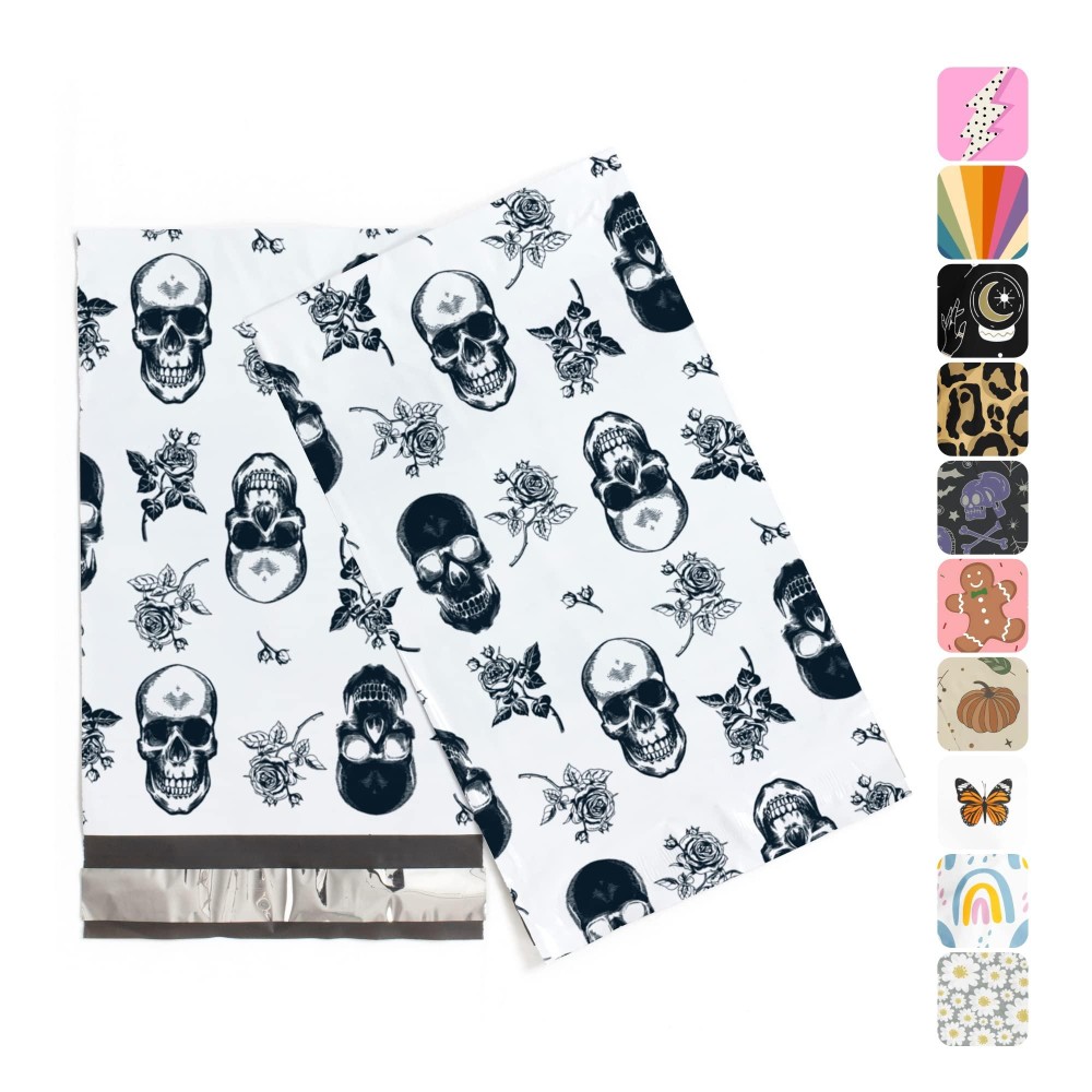 Shipping Bags Poly Mailers 6X9 - 200 Waterproof, Tear-Resistant Poly Bags For Shipping - Cute Packaging For Small Business - Lightweight Shipping Envelopes By Package Mint Skull Rose]