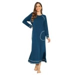 Ekouaer Womens Nightshirt Long Sleeve Nightgown Round Neck Sleepwear Full Length Pajama Dress With Pockets Loungewear S-Xxl