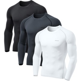 Tsla Mens Upf 50 Long Sleeve Compression Shirts, Athletic Workout Shirt, Water Sports Rash Guard, Core 3Pack Shirts Blackcharcoalwhite, X-Large