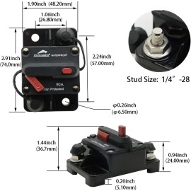 Young Marine Circuit Breaker For Boat Trolling With Manual Reset,Water Proof,12V- 48V Dc (Surface Mount-90A)