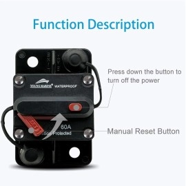 Young Marine Circuit Breaker For Boat Trolling With Manual Reset,Water Proof,12V- 48V Dc (Surface Mount-90A)