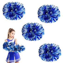 4Pcs Cheerleading Pom Poms For Cheerleader Costume Women, 2 Pair Cheer Pompoms For Boy Girl School Sports Games Team Spirit Cheering Dancing (Blue Sliver)