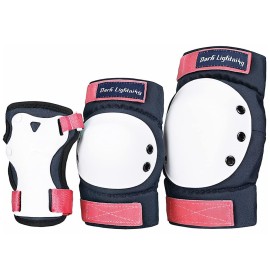 Dark Lightning Adultyouthjunior Knee Pads Elbow Pads Wrist Guards 3 In 1 Protective Gear, For Skateboard,Roller Skate,Inline,Cycling,Mtb Bike,Scooter(Pink,L)